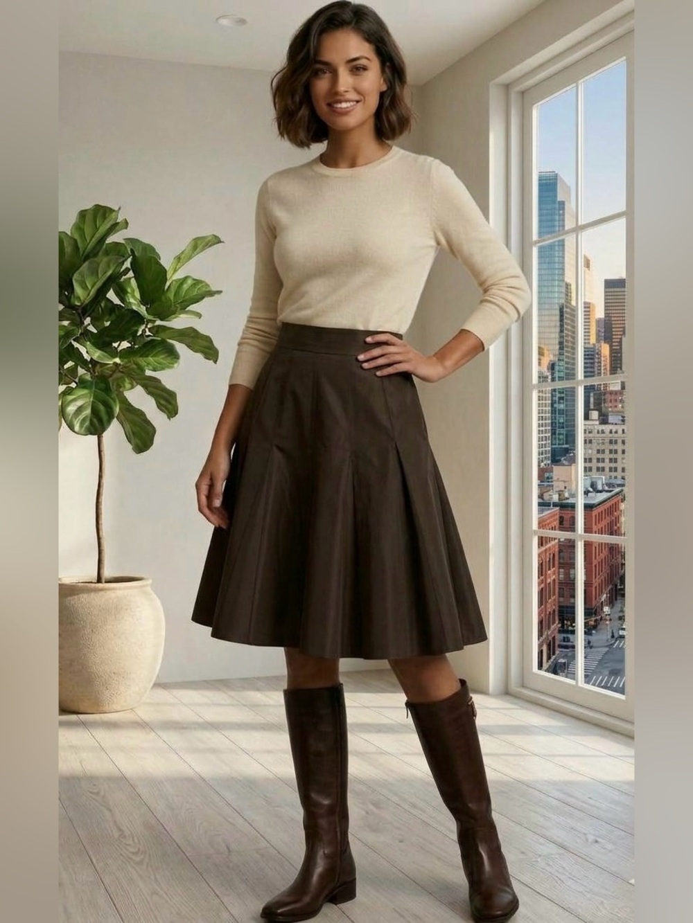 Vintage J.Crew 100% Silk A-Line Skirt Chocolate Brown Sz 2